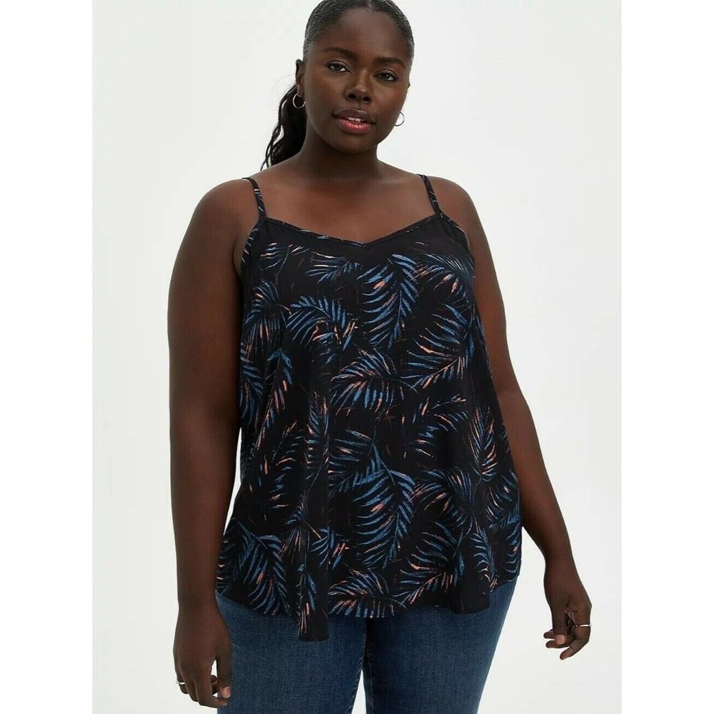 Black Tropical Palm Sophie Cami Sheer Chiffon Women Top Camisole